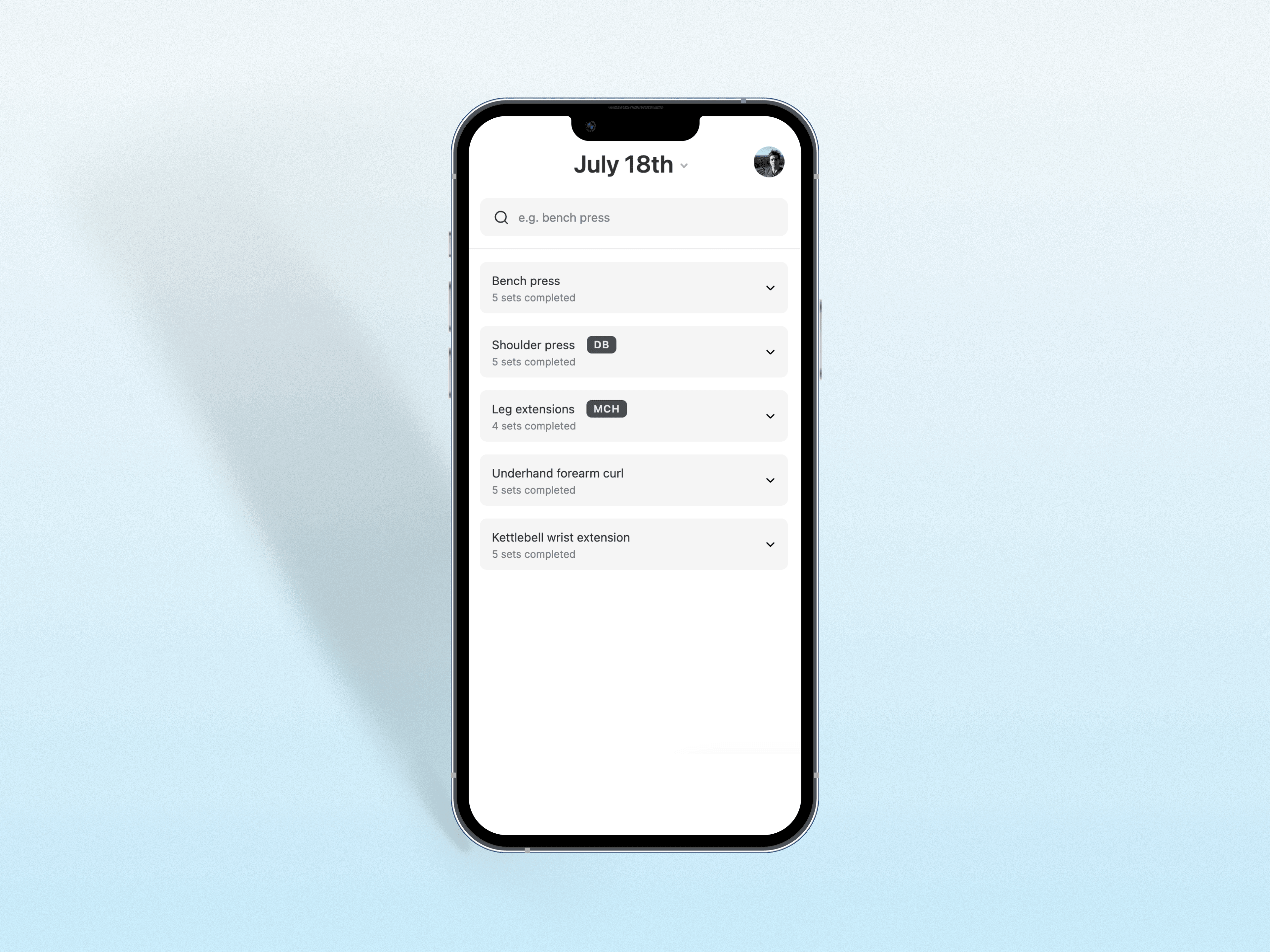 A screenshot of the workout app